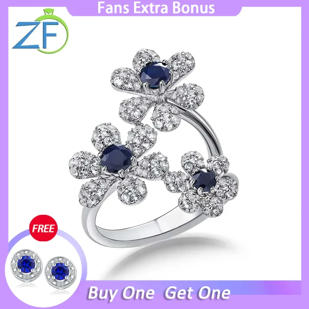 GZ ZONGFA Natural Sapphire 1.9ct Flower Finger Rings for Women 925 Sterling Silver Wedding Party Fine Jewelry Gifts