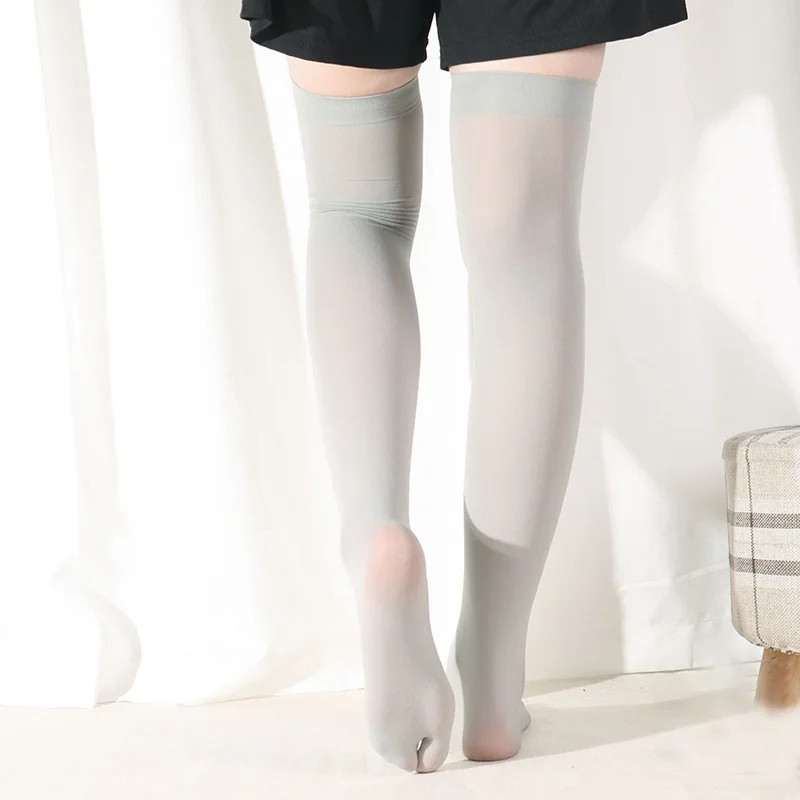 Calcetines de dos dedos por encima de la rodilla de 60cm de largo, calcetín de seda de 2 dedos, calcetines Tabi sexis sólidos para mujer, chanclas finas con punta abierta para verano, medias tipo zuecos