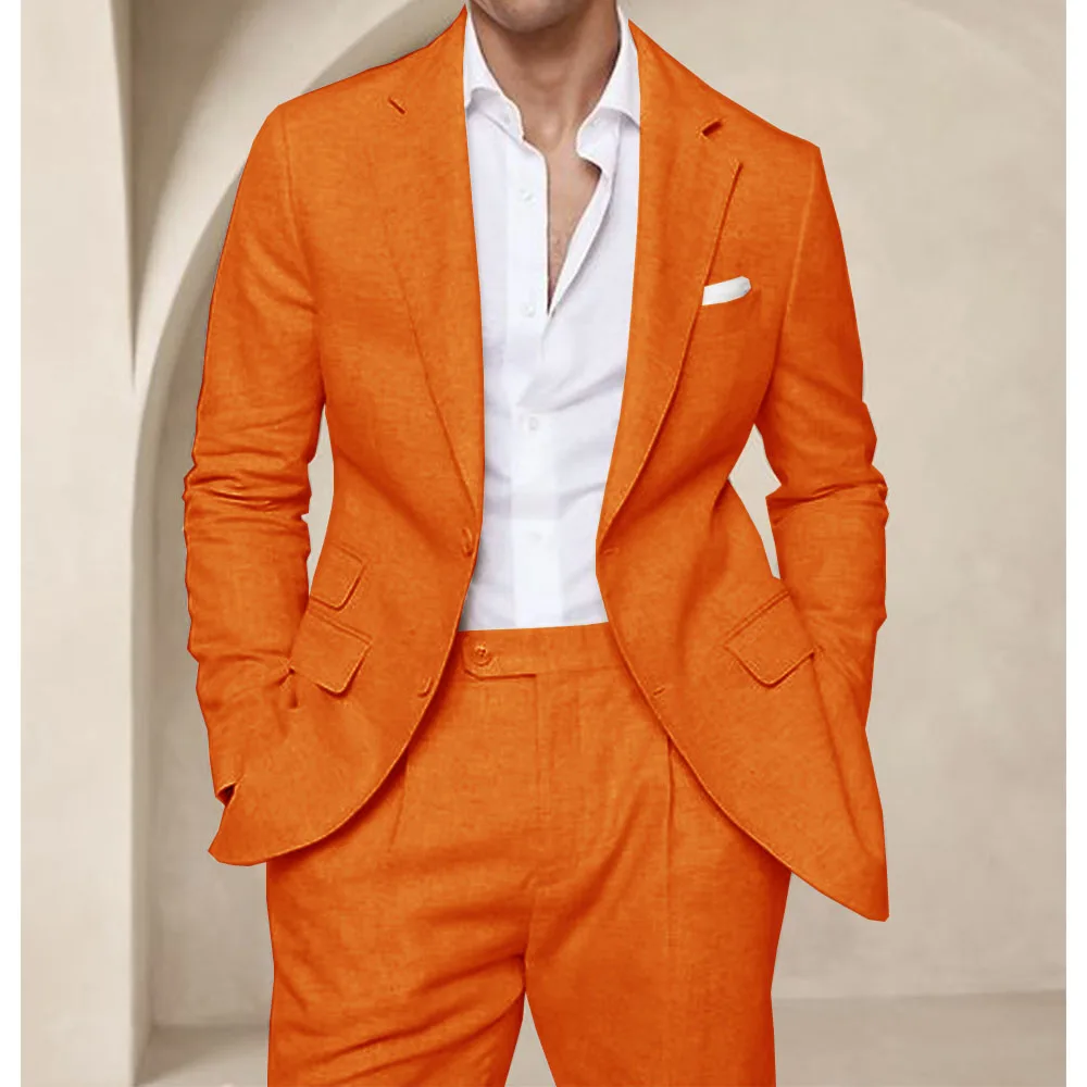 Men\'s Two-Piece Suit Summer Linen Cool Breathable Elegant Fashion Slim Design Wedding Dress Suit Work Wear Comfortable 2024 New