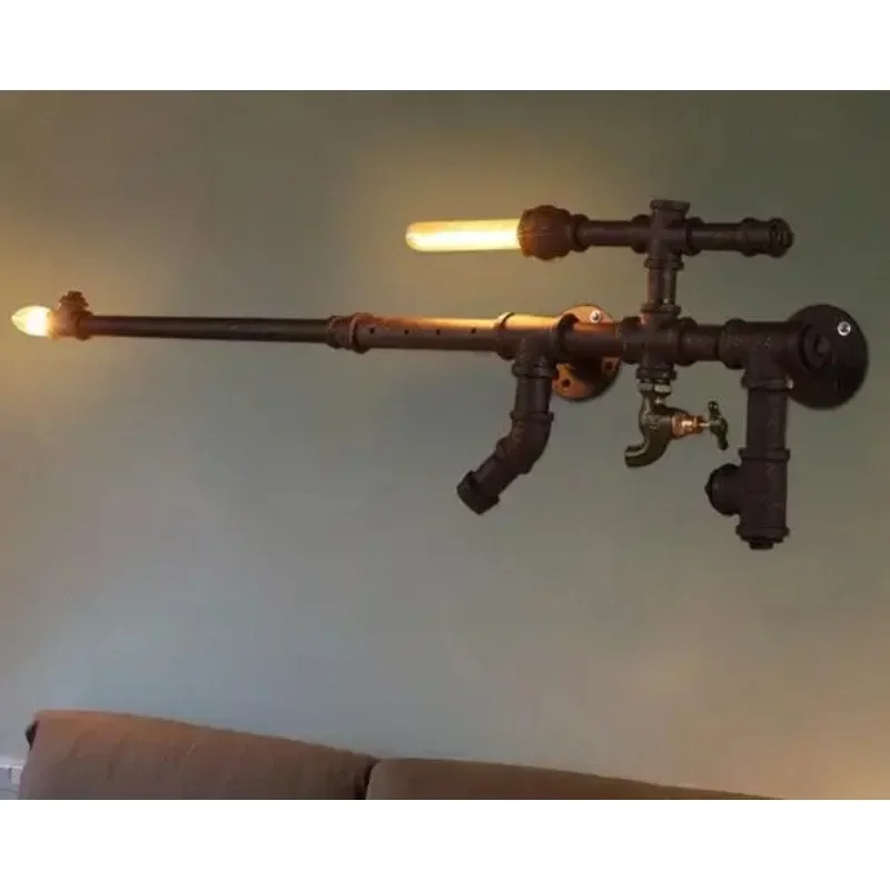 Free Shipping Pipe Machine Gun Wall Lamp Vintage Aisle Loft Iron Perfectly Matching Incandescent Light Bulb(PK53)