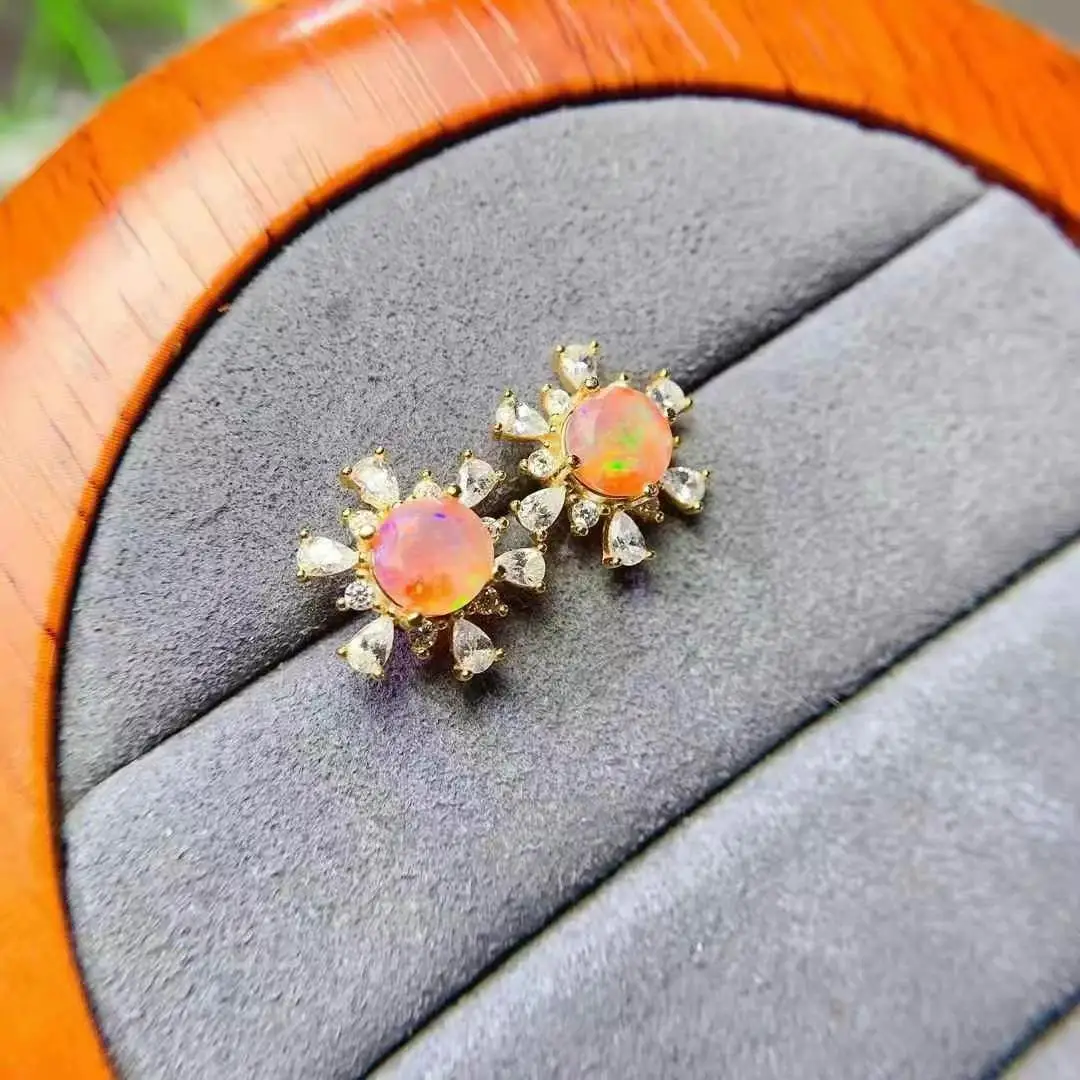 Female Wedding Jewelry 100% Natural Real Opal Earring 925 Sterling Silver Women earrings