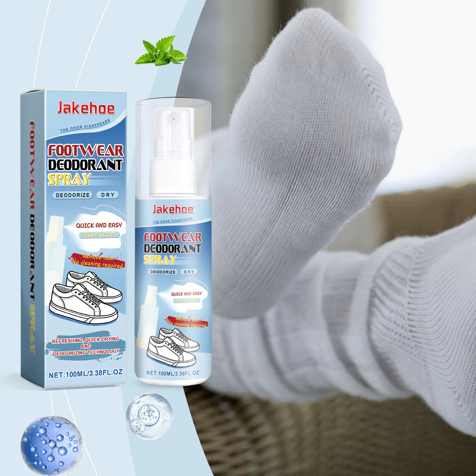 

Footwear Deodorant Spray - Shoe Odor Eliminator,Socks Freshener, Bacterial Reduction, for Sports Shoes/Leather Shoes, Mint Scent