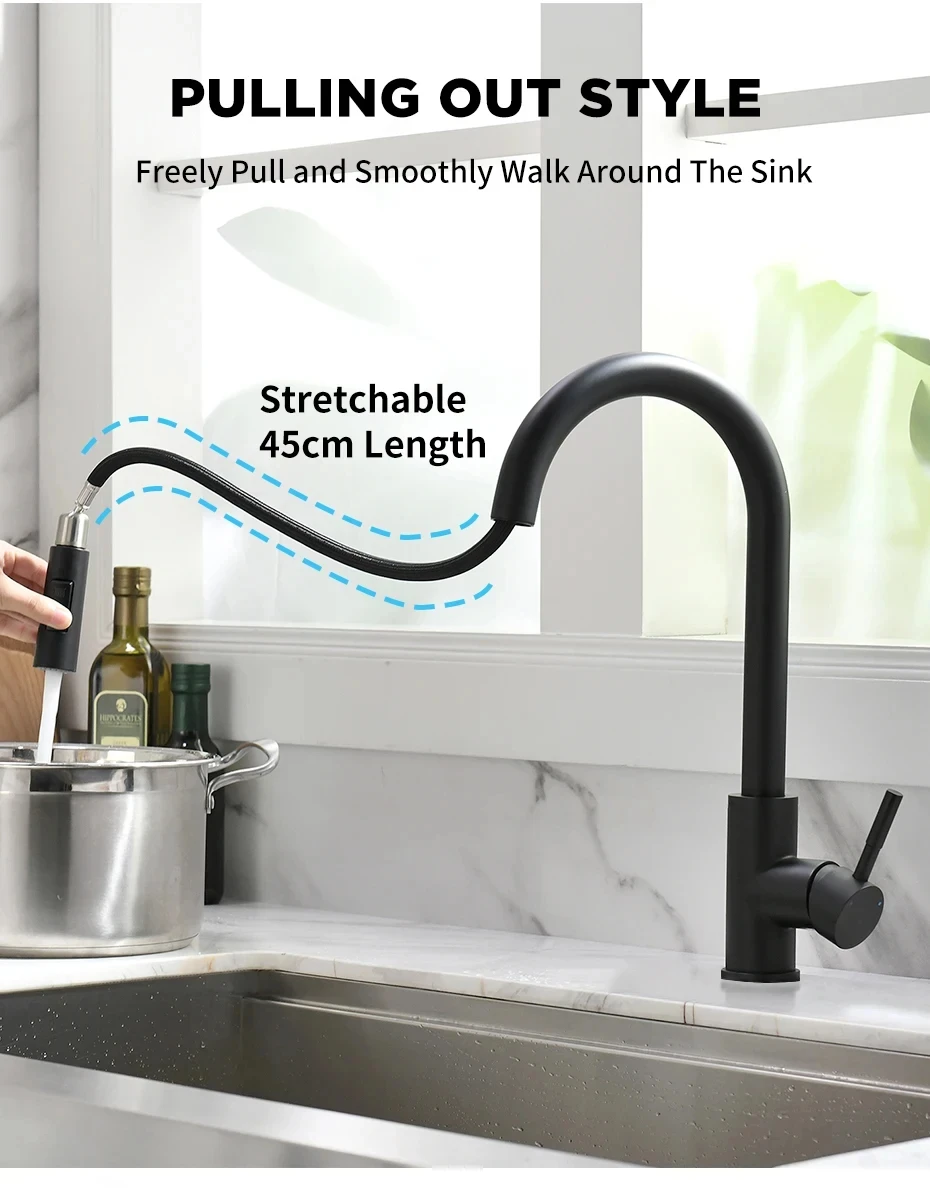 Kitchen Basin Faucet Silver Surface Faucet Bathroom Sink Faucet Pull-out Kitchen Faucet Single Hole G1/2 Mixer Faucet