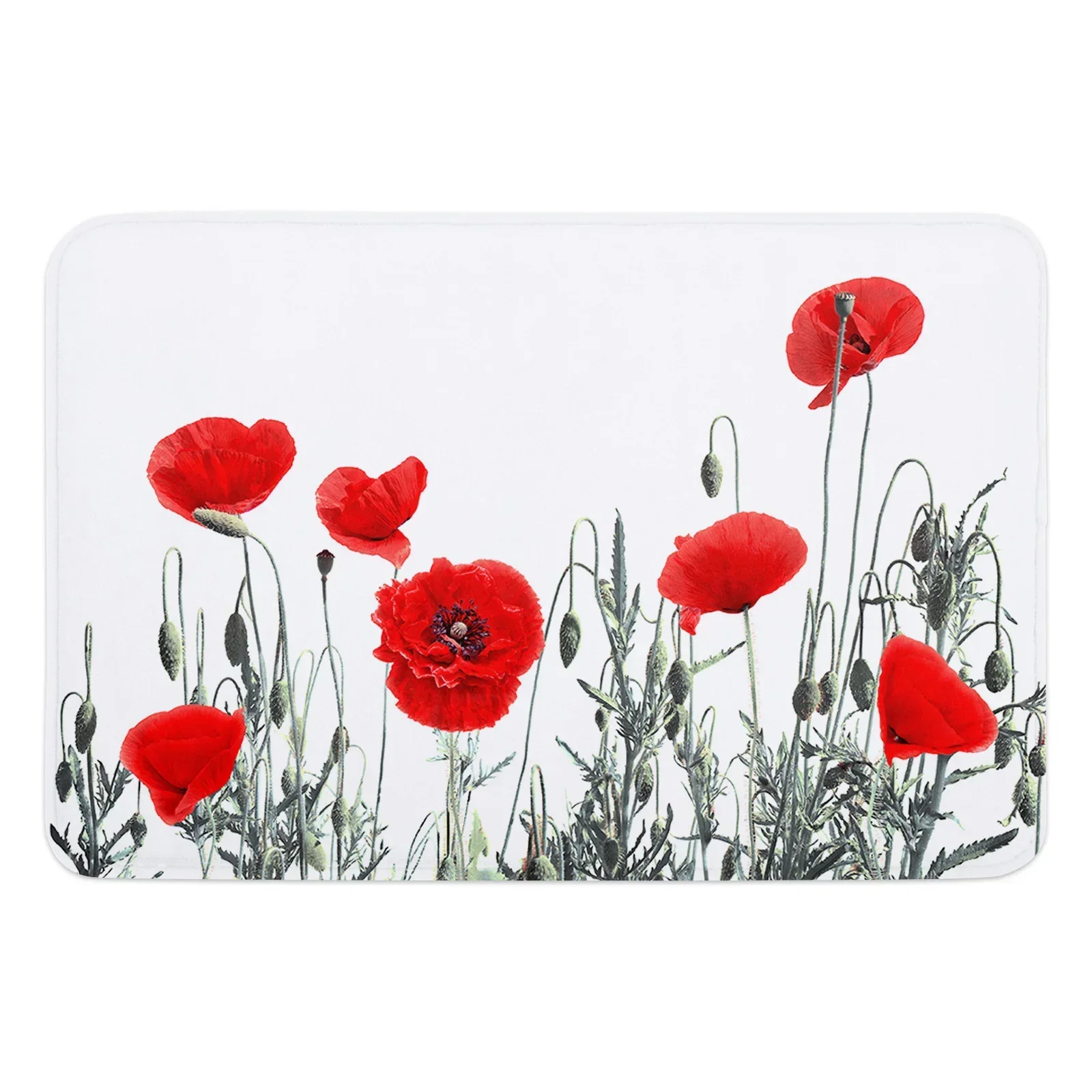 Red Poppy Field Flowers Kitchen Floor Mat Living Room Decor Carpet Home Hallway Entrance Doormat Balcony Door Anti Slip Rug