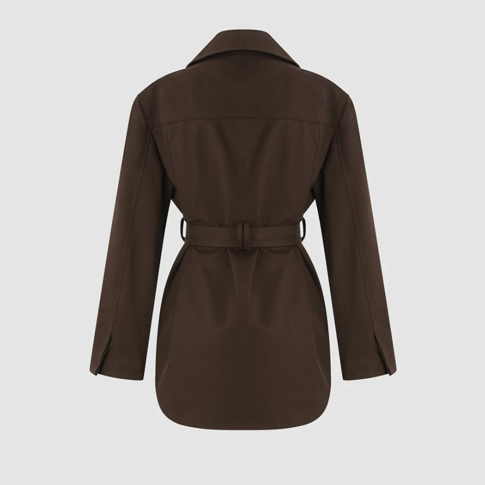 Women's 100% Cotton Brown Belted Jacket, Vintage Safari Utility Coat, Casual Lapel Pocket Windbreaker for Spring Autumn 2026