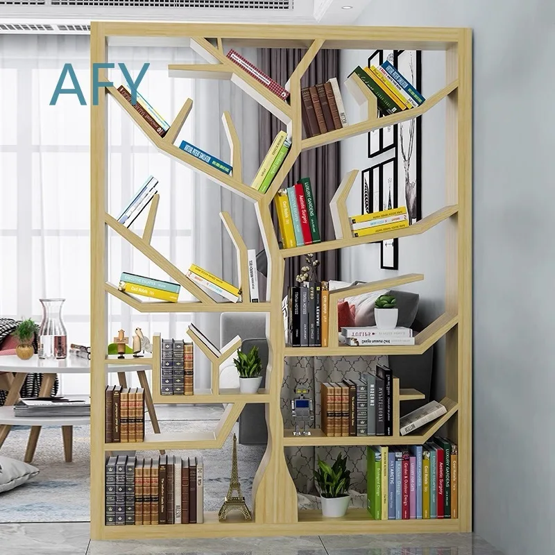 Wooden Tree-Shaped Bookshelf for Office Living Room Entryway Art Screen Divider Display Shelf
