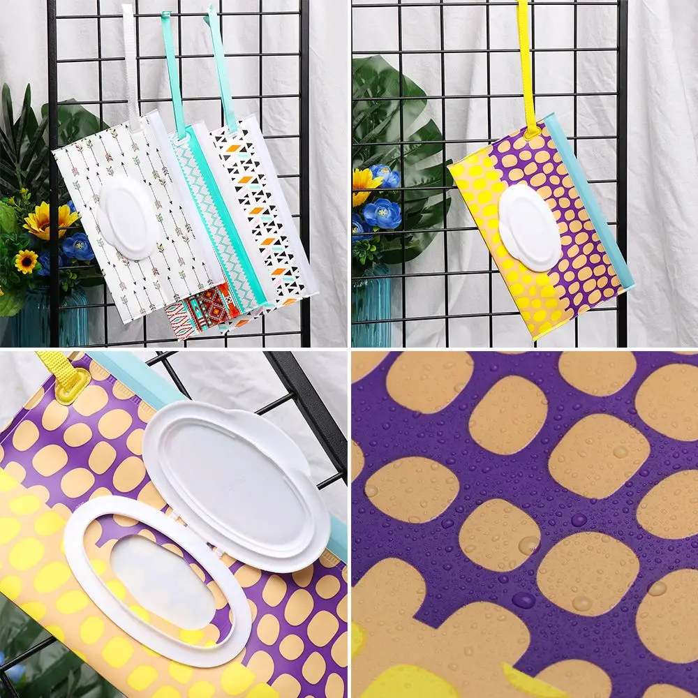 1pc Moda Utile Snap-Strap Prodotto per bambini Custodia per il trasporto Scatola per fazzoletti portatile Custodia per cosmetici Salviette umidificate Borsa Accessori per passeggino