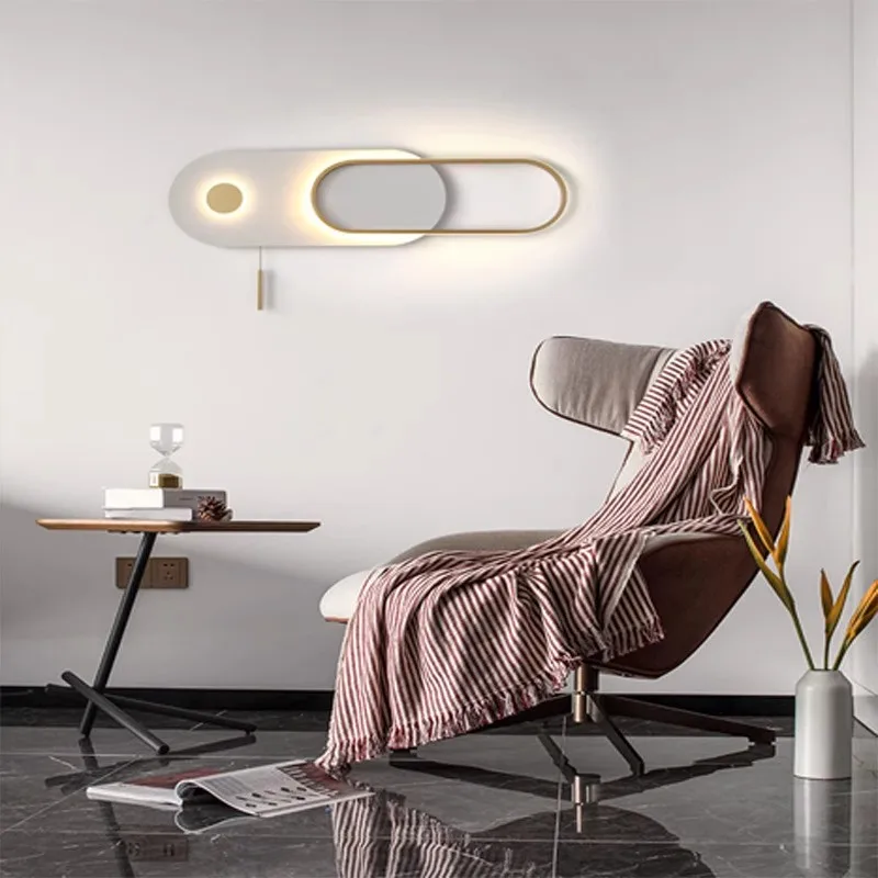 Wall lamp with cable switch Nordic minimalist modern living room background wall personalized decoration bedroom bedside lamp