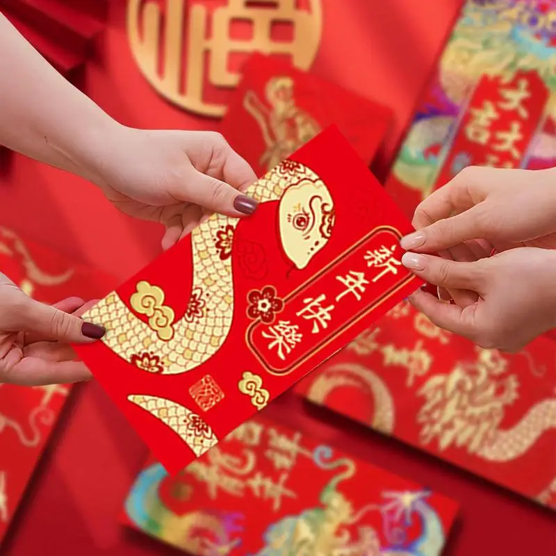 6PCS Snake Red Envelopes 2025 Gold Foil Year Of The Snake Red Envelope Large Red Envelope Packets Hong Bao For Spring Festival