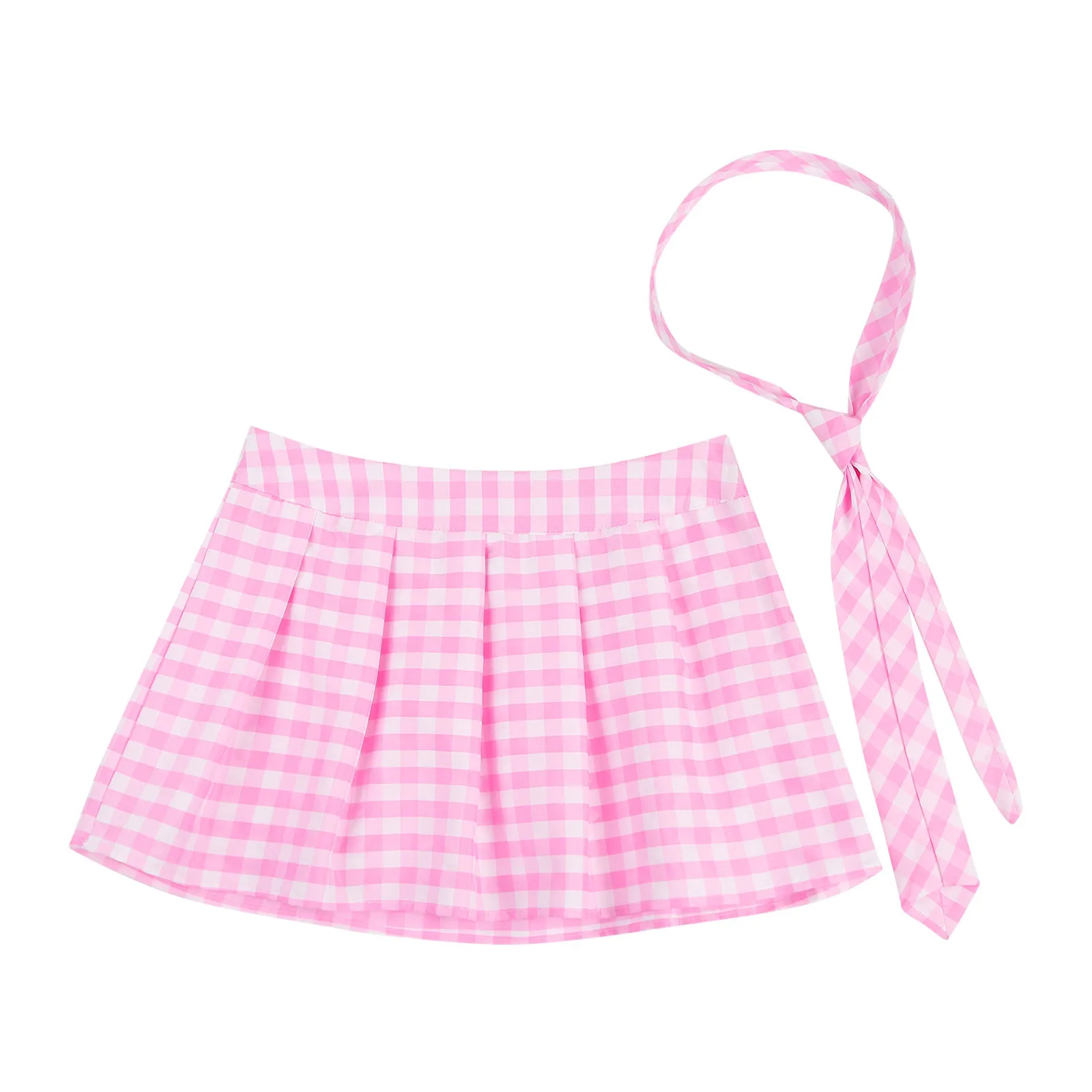 Dames Schoolmeisjes Geplooide Rok Rollenspel Kostuum Jurk Bal Outfit Rits Geruit Geplooide Mini Rok Met Stropdas
