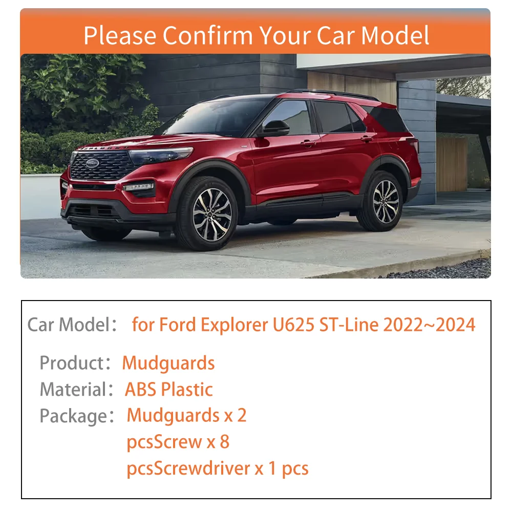 2pcs Mudflaps for Ford Explorer U625 ST-Line 2022~2024 Inside Mud Flaps Splash Guards Mudguards Rear Wheel Fender Accessories