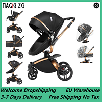 3-in-1 PU Waterproof Multi-Functional Baby Stroller Lightweight Stroller with Seat - Compact Foldable for Newborns to Toddlers