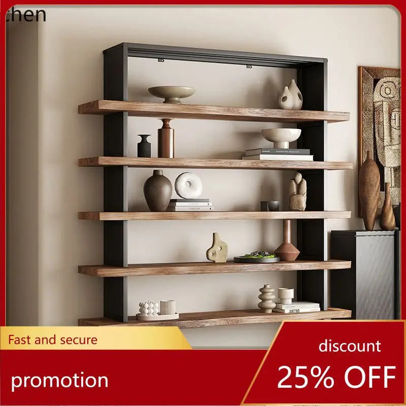 

Книжная полка из цельного дерева CZ, железная художественная полная стена, простая промышленная ретро-офисная полка для хранения, напольная стойка