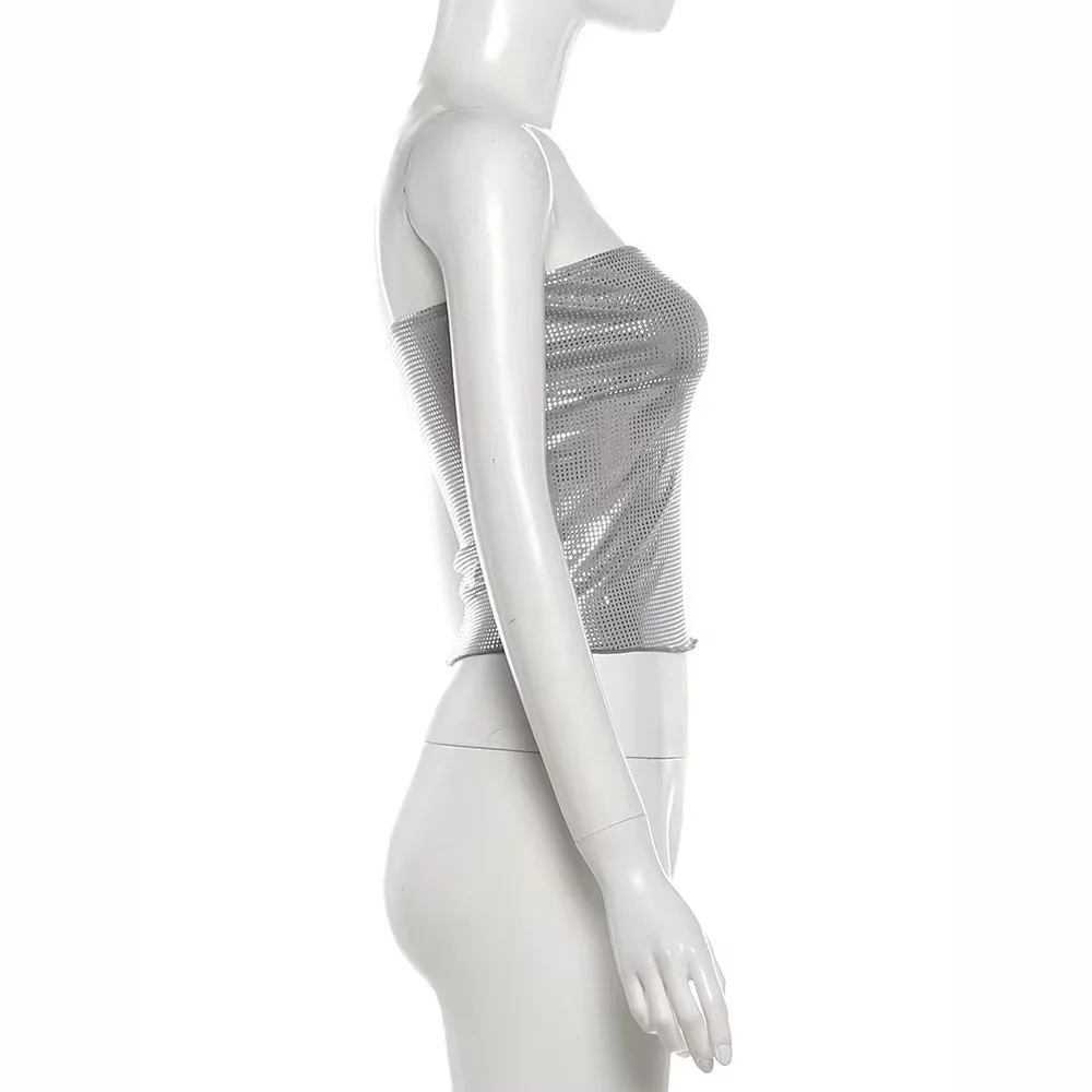 Sequin Applique Sequin Tank Top Sleeveless Backless Sequin Tube Top Stretch Skinny Fit Classic Cut Sleeveless Party Top