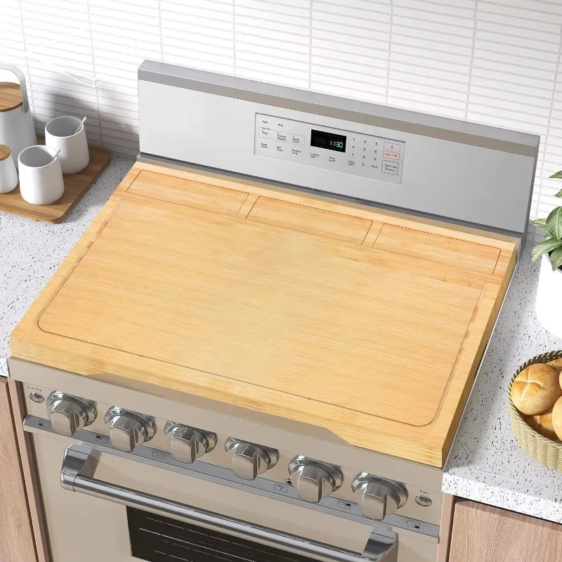 High Quality Acacia Wood Noodle Board Stove Cover  Bamboo Top  with Handles for Gas  Top