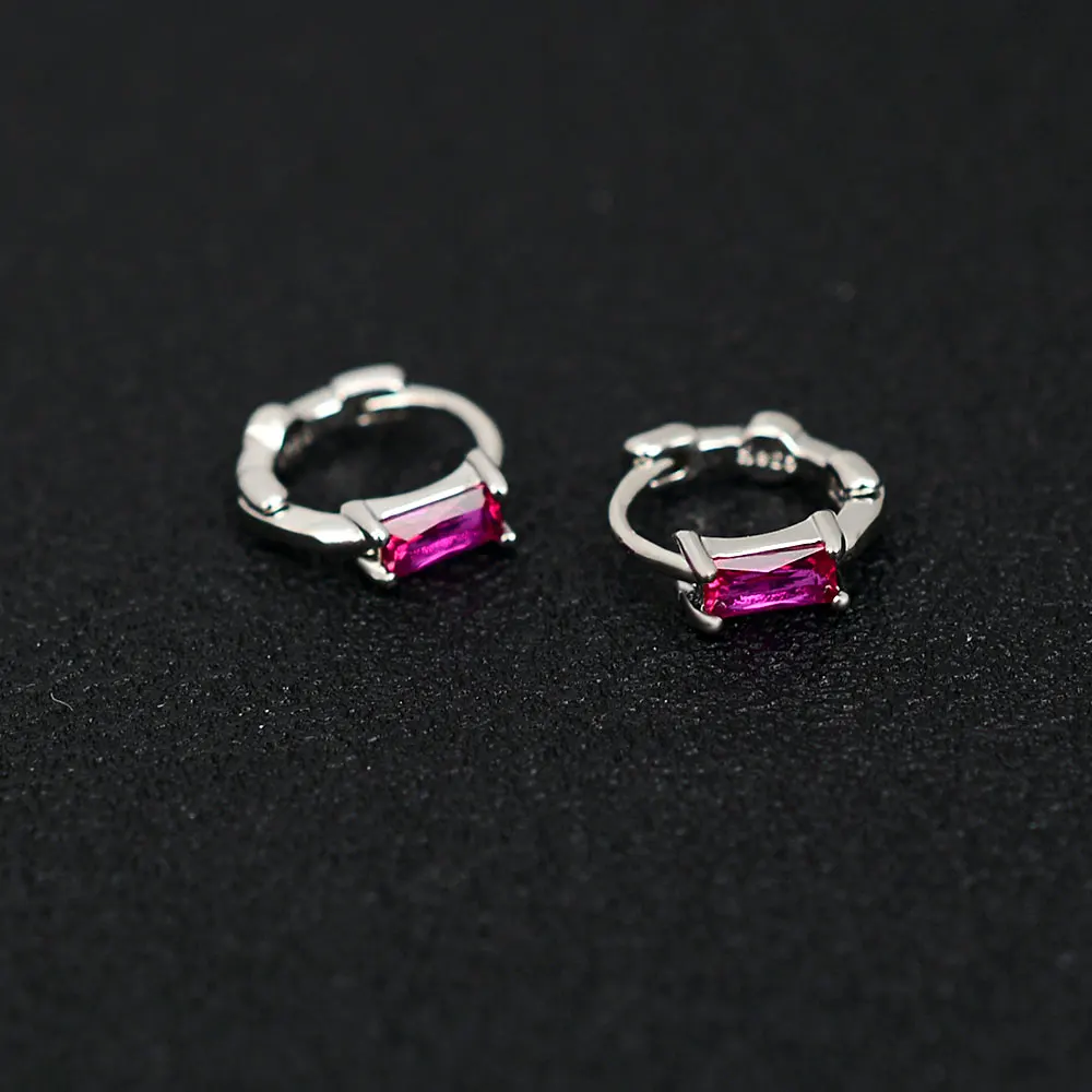 Huggies Earrings Purple white Green Blue Red Square Heart Silver Color Small Hoop Earrings for Women Girls Wedding Jewelry