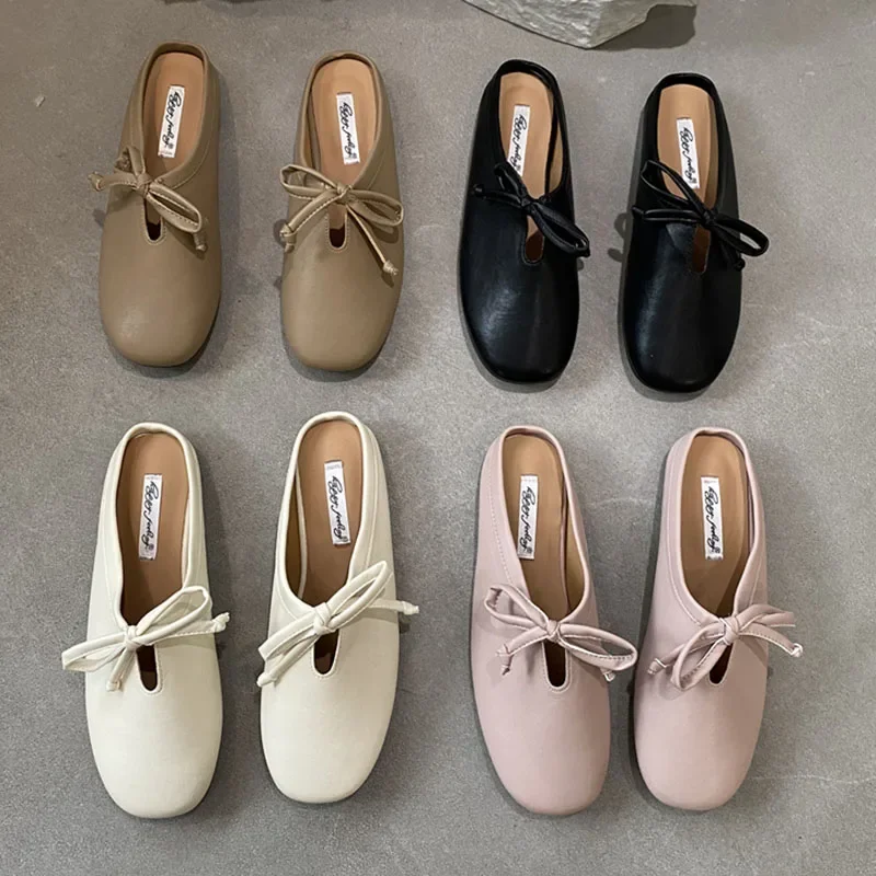 Summer Women Mules Slippers Fashion Shallow Butterfly-knot Slides Shoes Ladies Casual Outdoor Soft Sole Flats Heel Sandalias