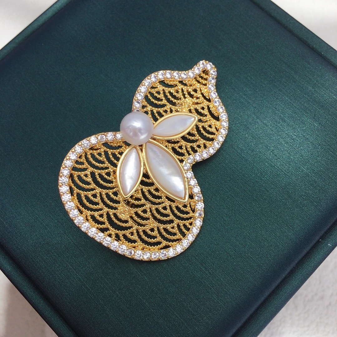 

ZHBORUINI брошь с пресноводным жемчугом 6-7 мм в китайском стиле, калабаш, натуральные ракушки, модные высокие ювелирные изделия, подарок для мужчин и женщин