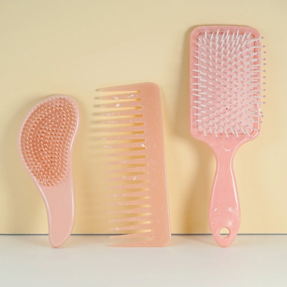 

Pink Hair Brush and Comb Detangling Styling Brushes Wide Tooth Comb for All Hair Types Daily Hair Care Grooming Tools