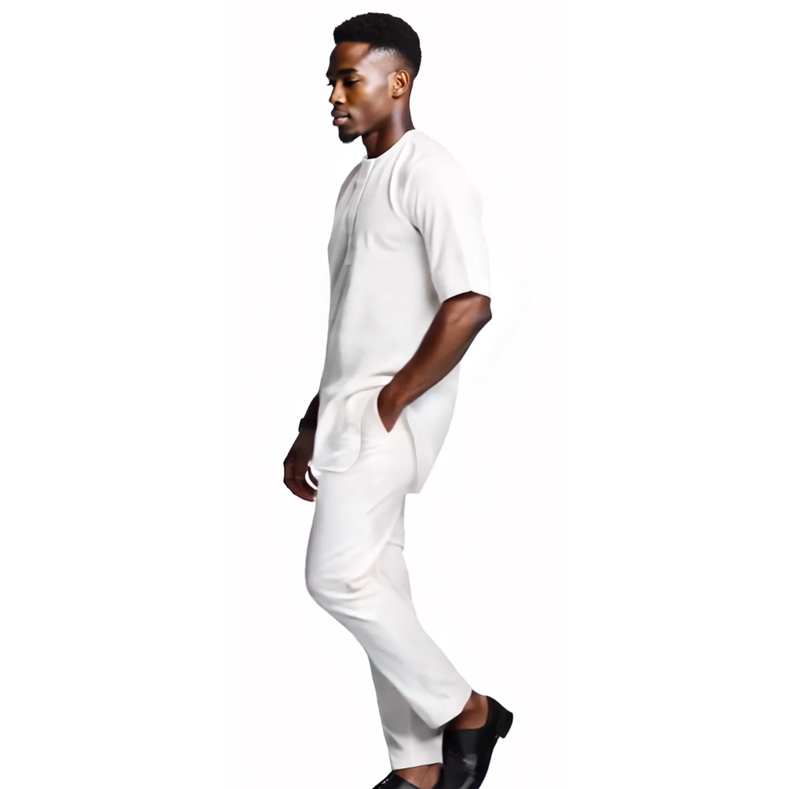 DBQ African Clothes for Men Soild Color Short Sleeve Shirts Jacket Pants Set Plus Size Casual Outwear Traditional BD172