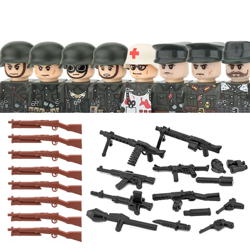 

Military Army Soldier Figures Building Blocks WW2 German Medical Corps Zombie Infantry Weapons Helmet Mini Bricks kids Toys