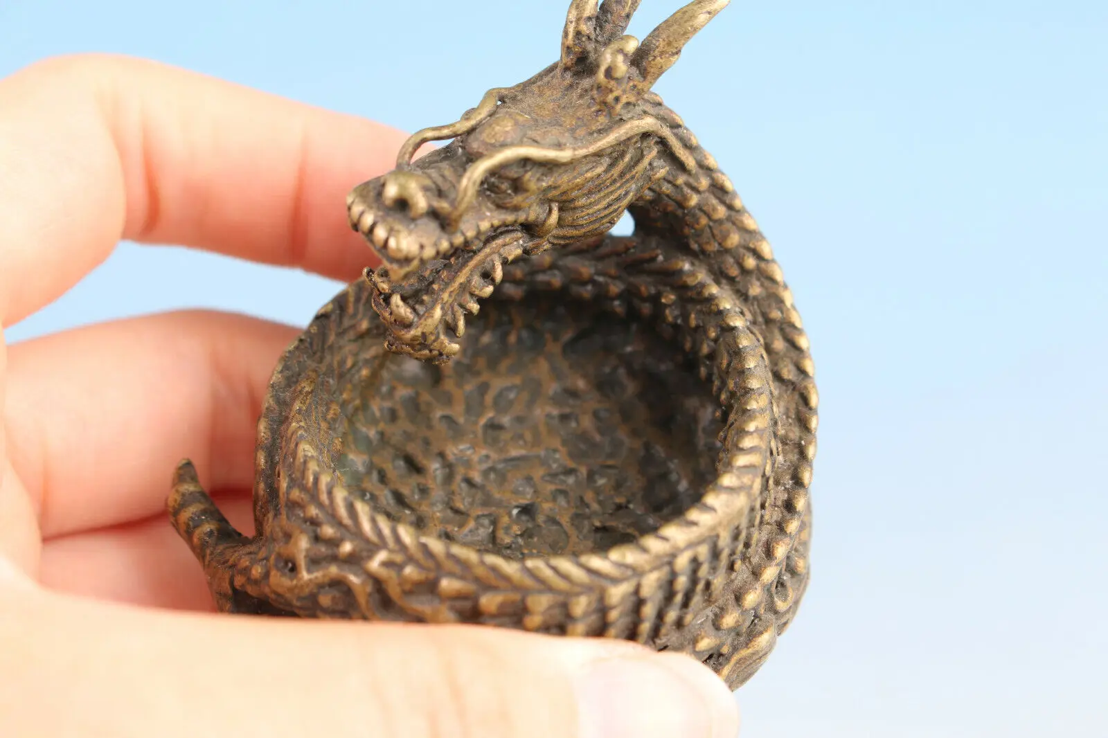 Chinese bronze dragon art statue figure inkstone pot collection