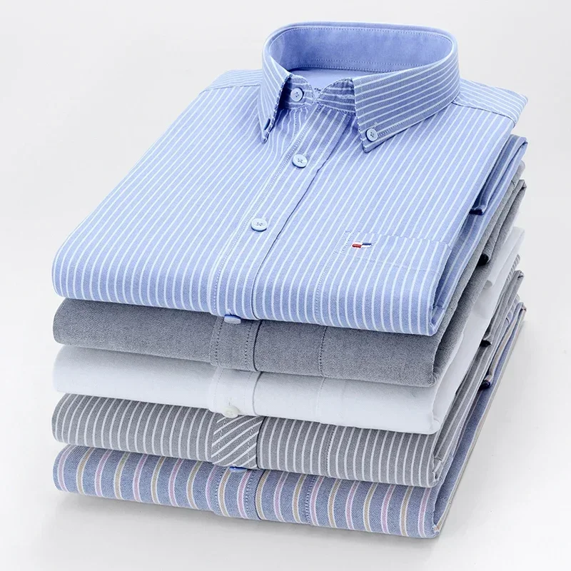 

Spring and Autumn New Men's Oxford Plaid Shirt For Long Sleeve High Quality Pure Cotton Soft Comfort Slim Fit Man Dress Shirts