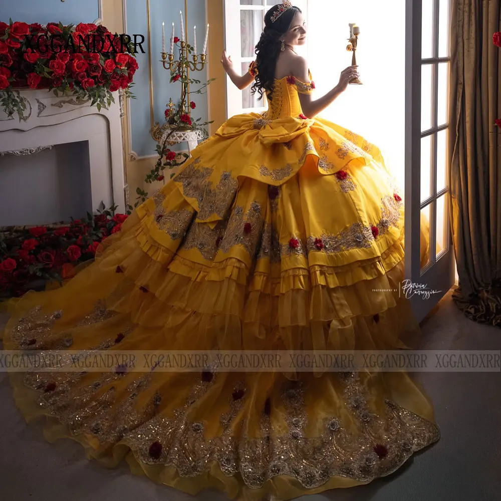 Customized Yellow Princess Quinceanera Dresses 2025 Cosplay Beauty and the Beast Luxury Birthday Vestidos De 15 Anos Quinceañera