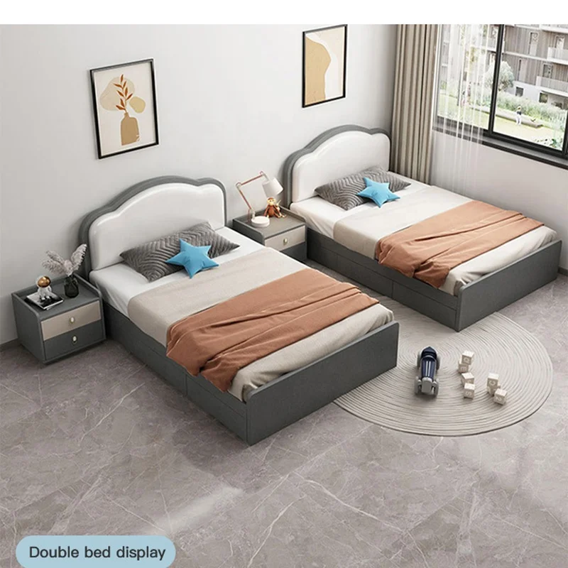 Bedroom Furniture Wooden Children's Single Bed with Drawer Set Children's Baby Double Bed Double Wood