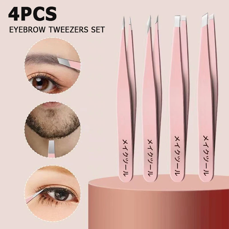 Pince à épiler de précision en acier inoxydable, épilateur pour les sourcils, épilation du visage, échardes, points noirs, pointe inclinée, pointe d'angle pointue