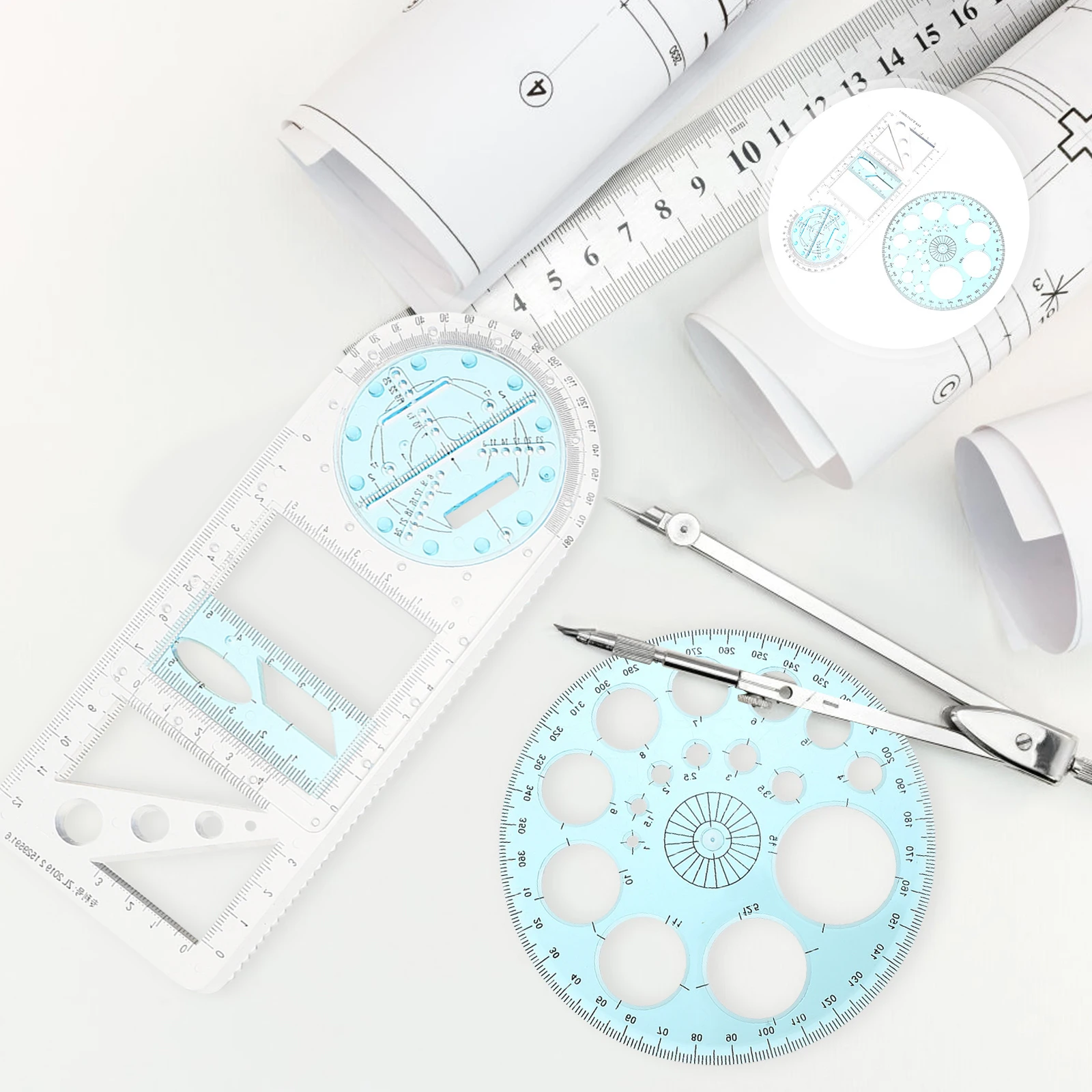 2pcs Plastic Geometric Drawing Rulers Templates Multipurpose Stencils Scales For Students Art Designers Lightweight