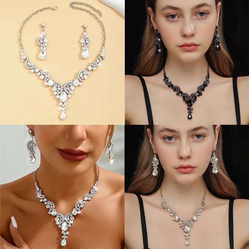 

2024 New Fashionable Light Luxury Women's Jewelry Necklace, Earrings, Diamond Set, First Jewelry