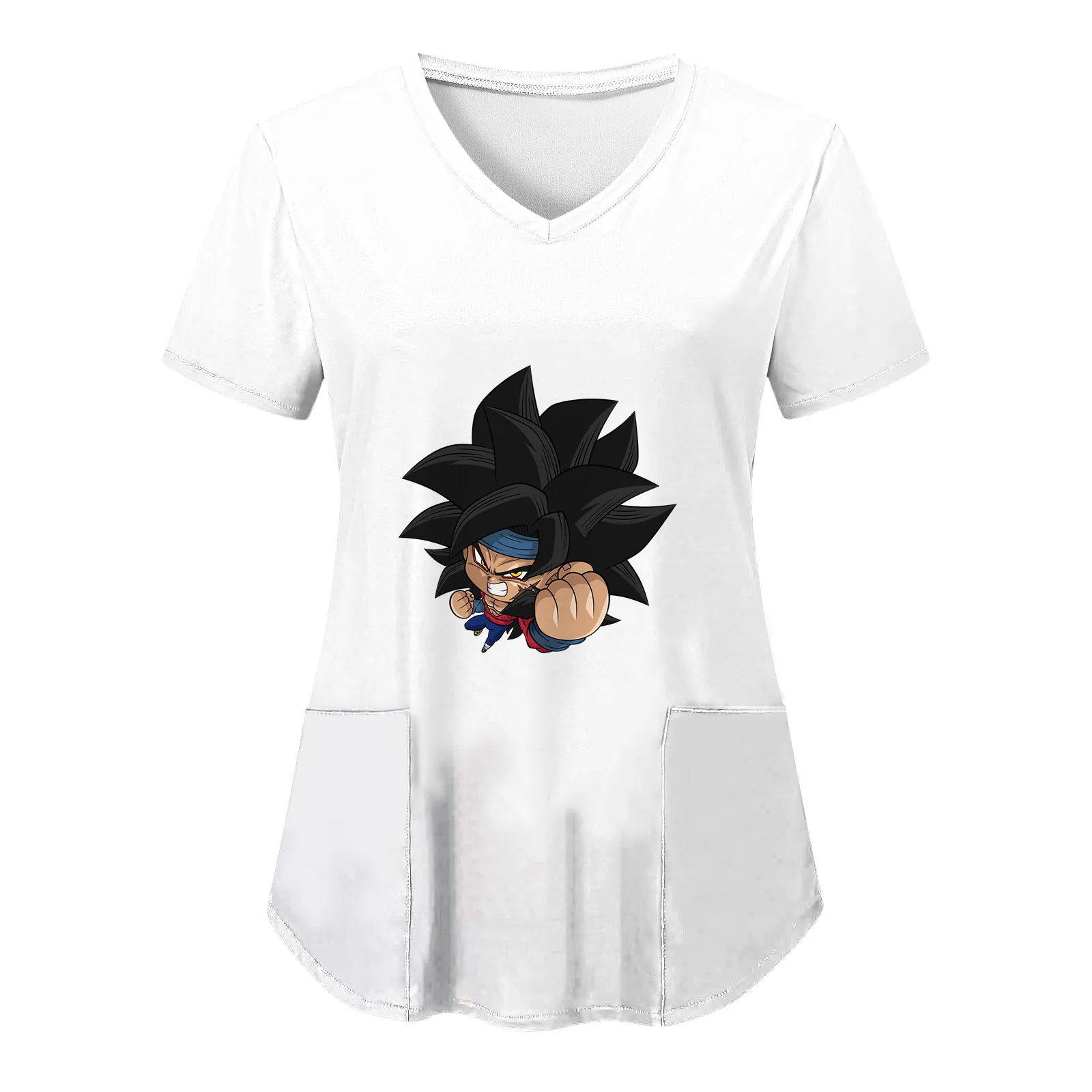 Pocket Fashion Dragon Ball Z Hospital V Neck Y2k Kawaii Clothes Vegeta T-shirt Clothing Anime Goku Nurse Uniform Top Women New