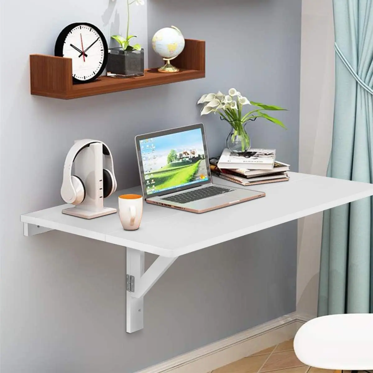 Wall-Mounted Table, Floating Folding Drop-Leaf Table, Space Saving Hanging Table for Bedroom and Balcony