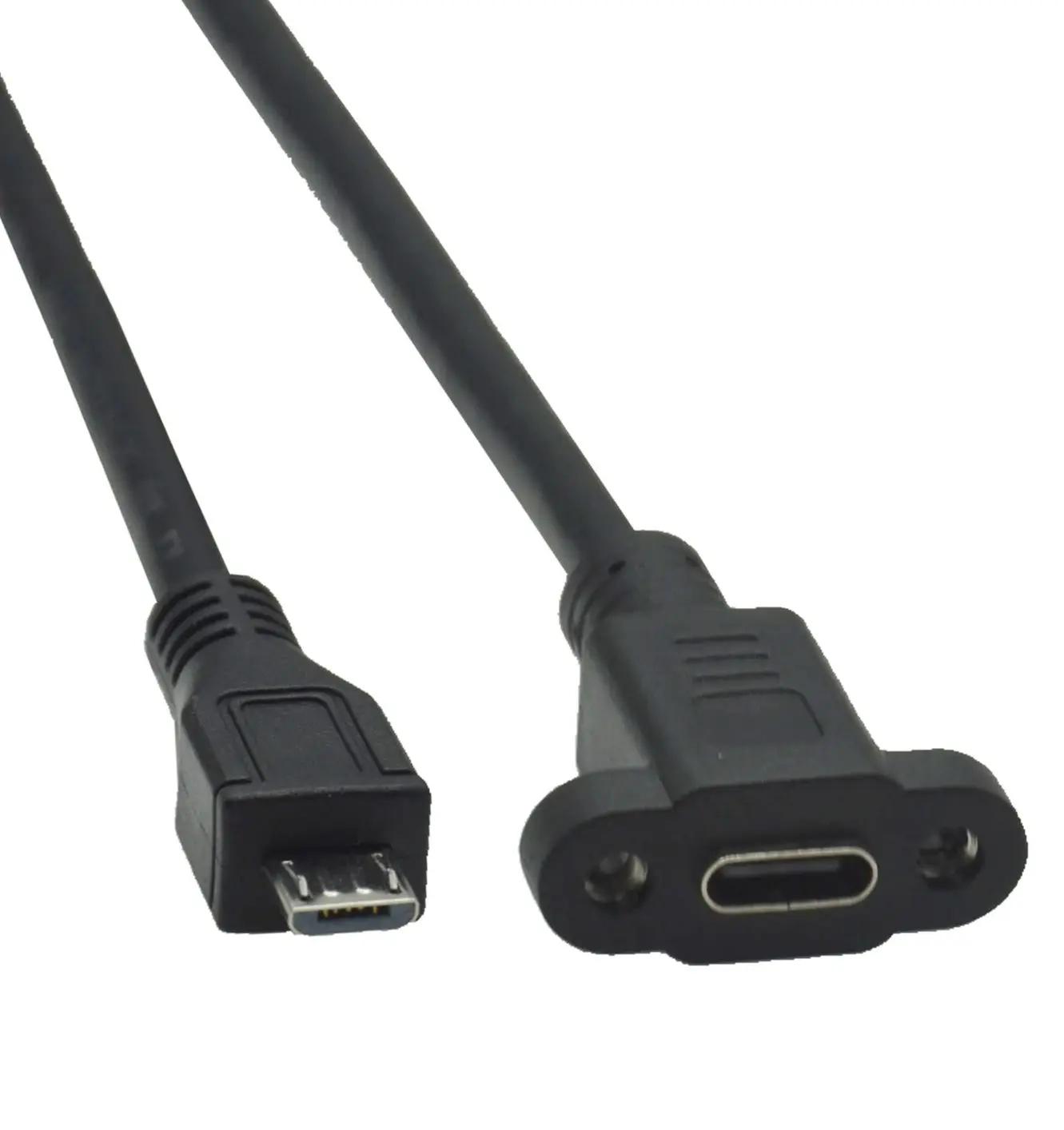 Przedłużacz Micro USB męski na Type-C żeński 0,3m/0,5m, rozstaw otworów montażowych 17,5mm, montaż panelowy ze śrubami, kabel do szybkiej synchronizacji danych — zdjęcie produktu 2