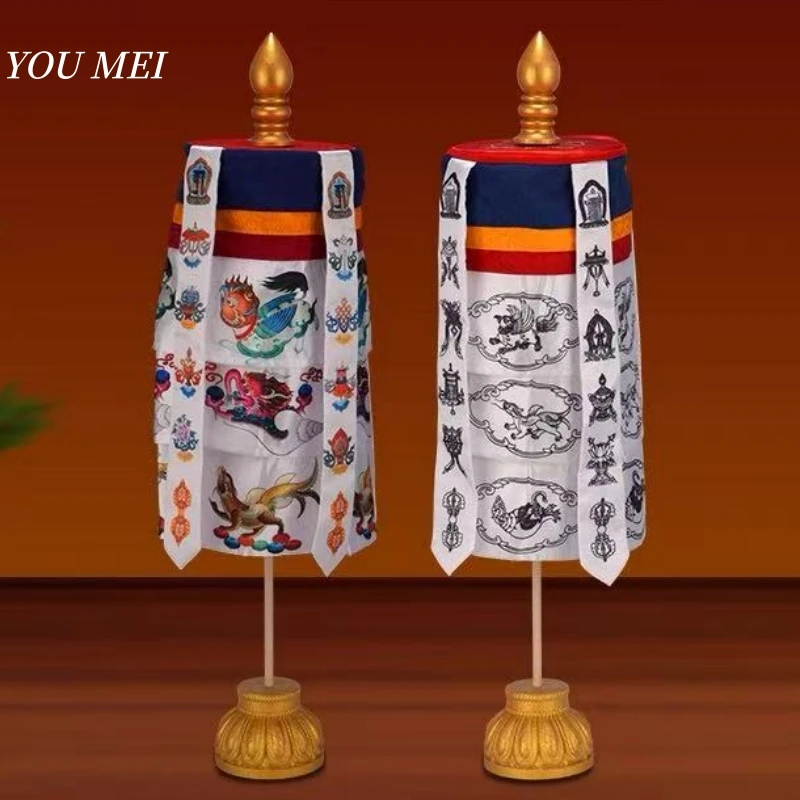 

Tibetan-Style Victory Stupa Treasure Umbrella,Buddhist Item Home Decor Colorful Double-Pointed Banner Buddhist Stupa with Base