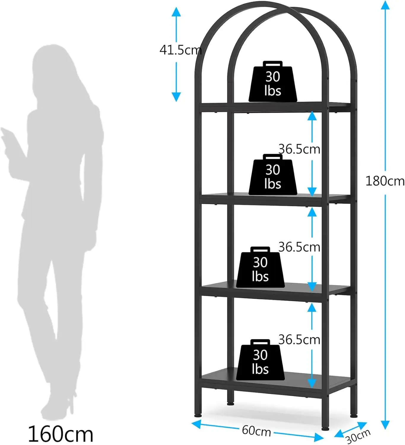 4-Tier Open Bookshelf, 70.8