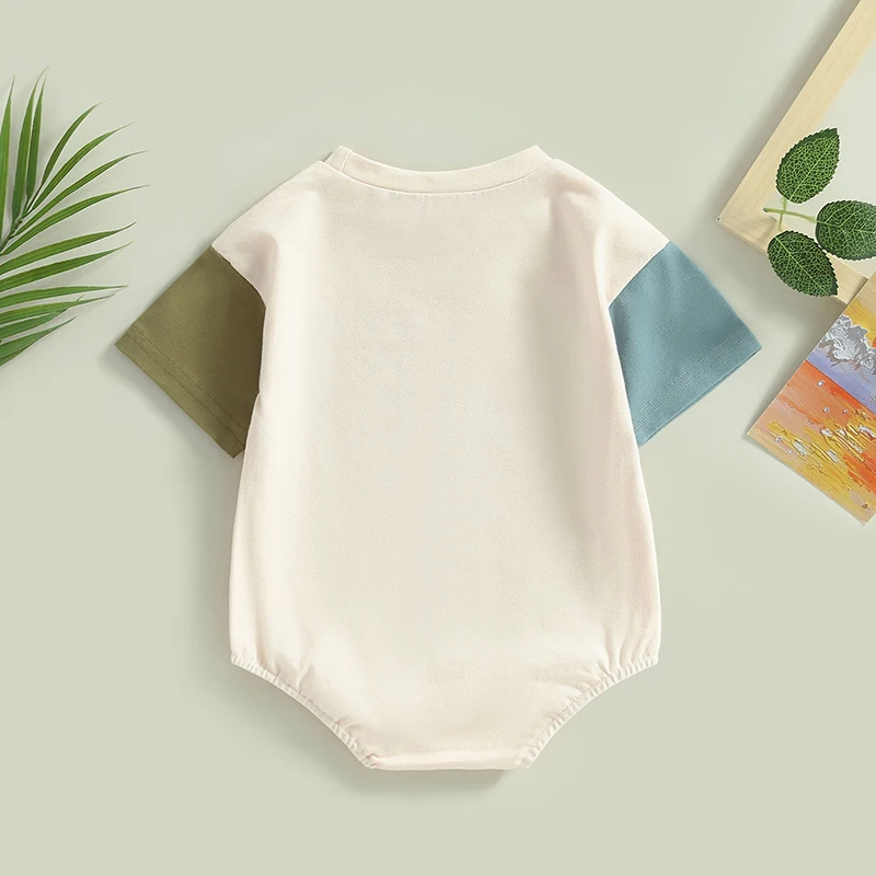 Newborn Baby Boy Summer Romper Little Dude Contrast Color Short Sleeve Jumpsuit Bodysuit Casual Clothes Outfit