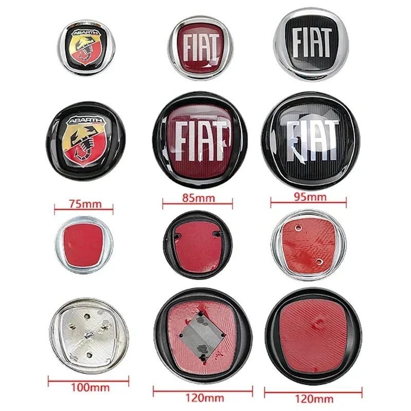 75/85/95/100/120mm ABS Car Front Emblem Rear Trunk Emblem Sticke Logo For FIAT 500 Pulse Panda Tipo Abarth Strada 600 500L Mobi