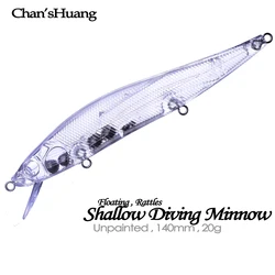 Chan’sHuang 10PCS Unpainted Blanks Bait 140mm 20g Shallow Diver Rattles Minnow DIY Handmade Artificial Fishing Lure Tackle