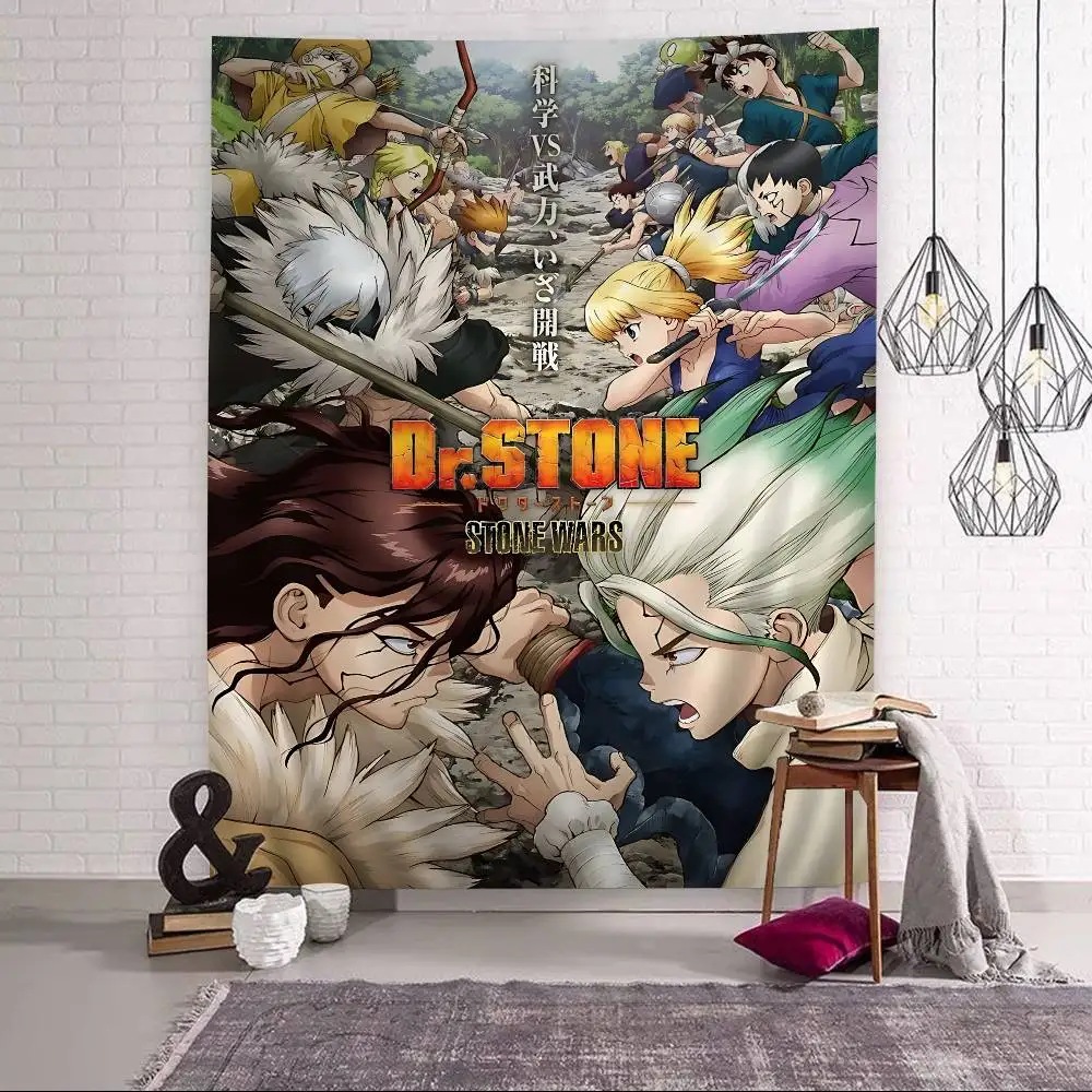 Tapiz colorido de Anime Dr S-STONE-E, tapices de pared bohemios, decoración artística de pared con mandala