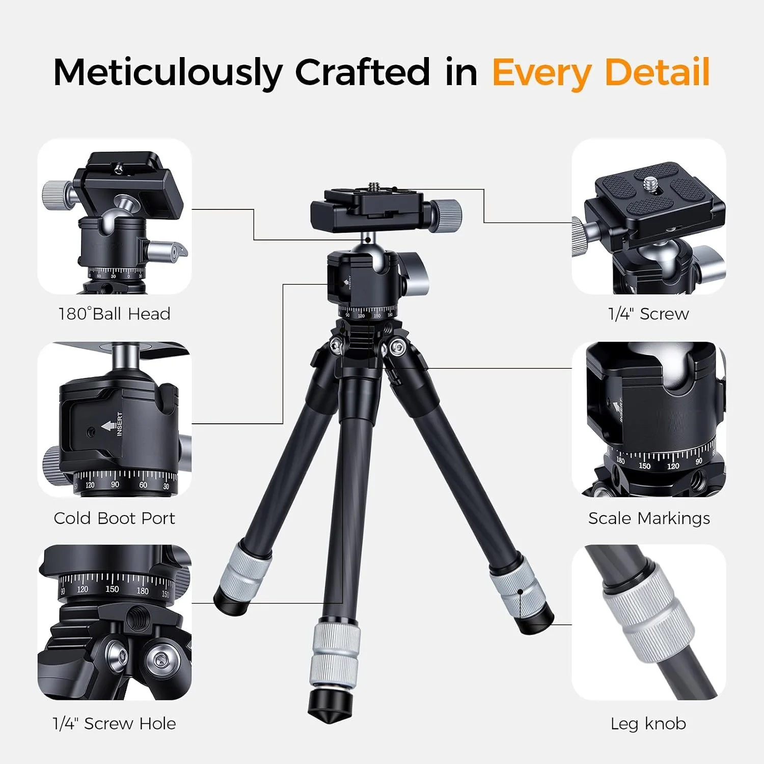 Portable Carbon Fiber Tripode Lightweight Travel Stand Tabletop Video Mini Tripod with 360°Ball Head for Camera DSLR Mobilephone