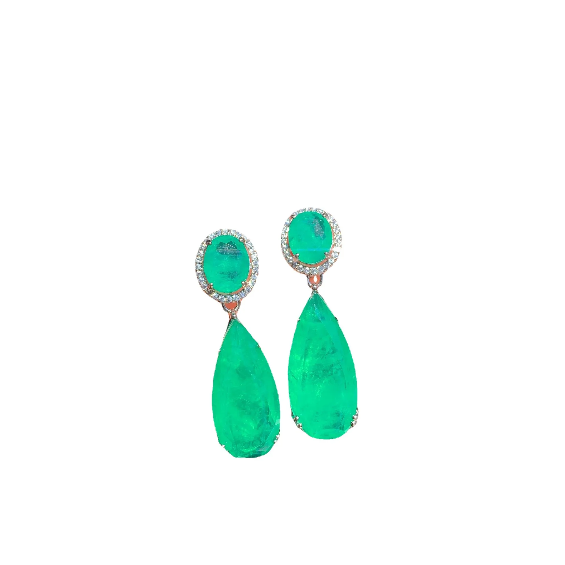 JitDoo Charms Drop Big Earrings for Women Vintage Paraiba Tourmaline Emerald Gemstone Wedding Party Earrings Fine Jewelry Gift - Image 5