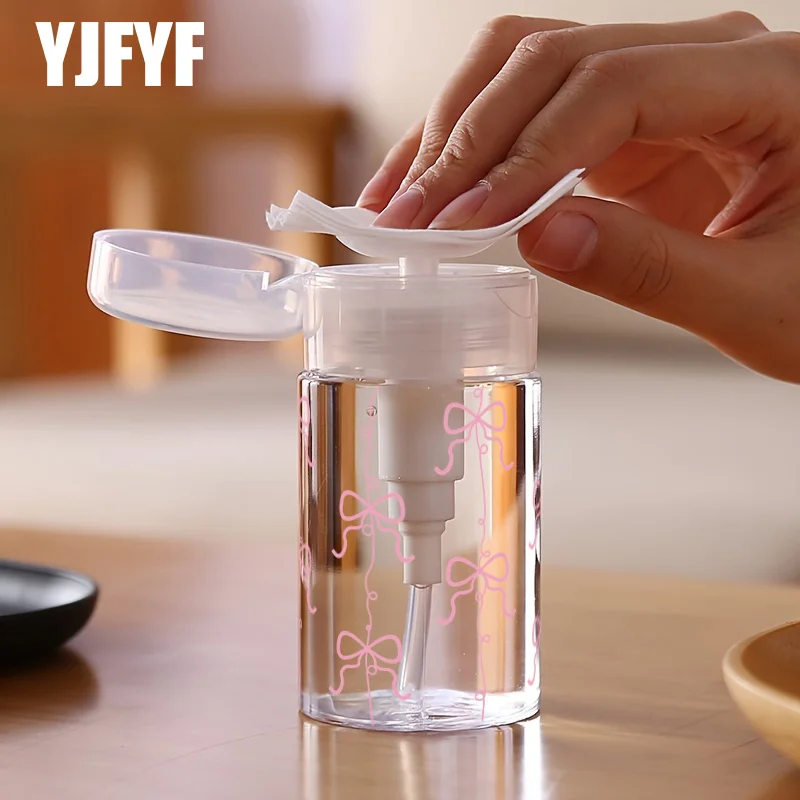 1pc, Gentle Pink Bow Pattern Portable PET Refillable Travel Bottle, Suitable for Cosmetics, Nail Polish Remover, Skincare