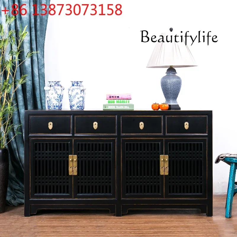 Nordic Retro Solid Wood Painted Lacquer Sideboard Cabinet Household Minimalist Storage Cabinet