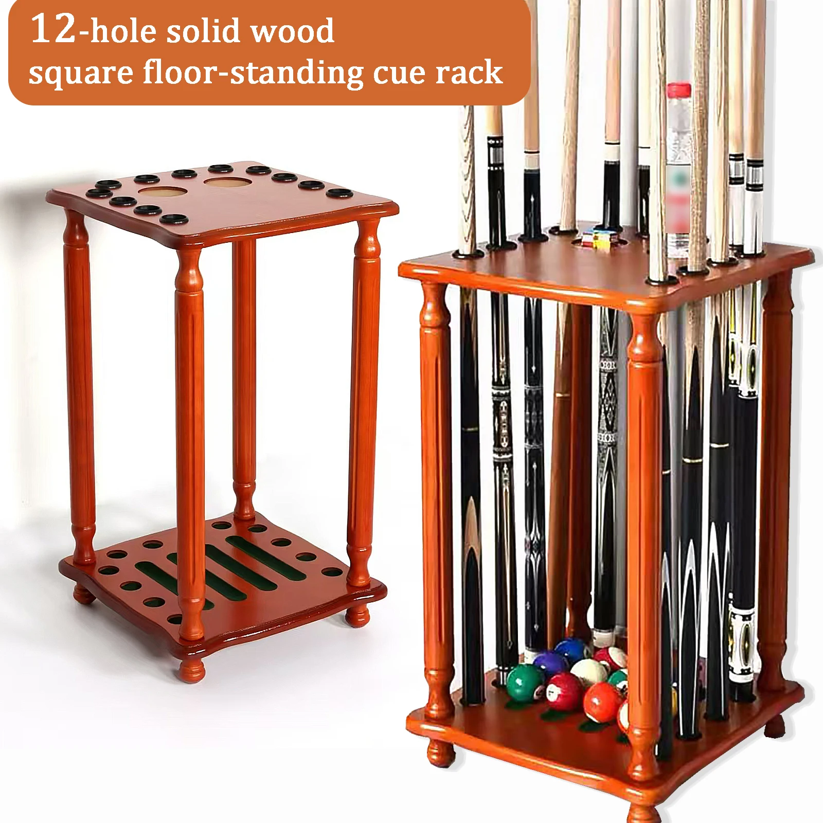

Solid Wood 12hole Square Floor Standing Pool Cue Rack