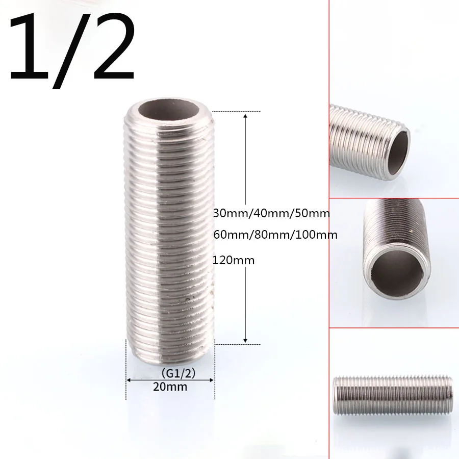 304 Stainless Steel External Thread Round Pipe 1/4 3/8 1/2 3/4 1\