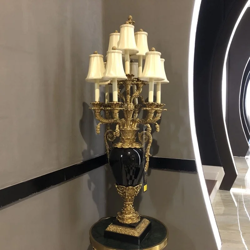 Design luxury side marble stone classical electric green diode bronze copper luxury villa brass tube lamp accessories