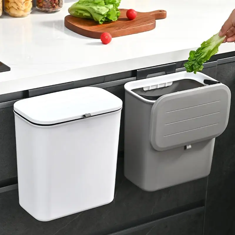 texture1/2PCS Effortless Cleanup Space-Saving Durable Plastic Multi-Functional Garbage White Wall-Mounted Trash Bin For Kitchen