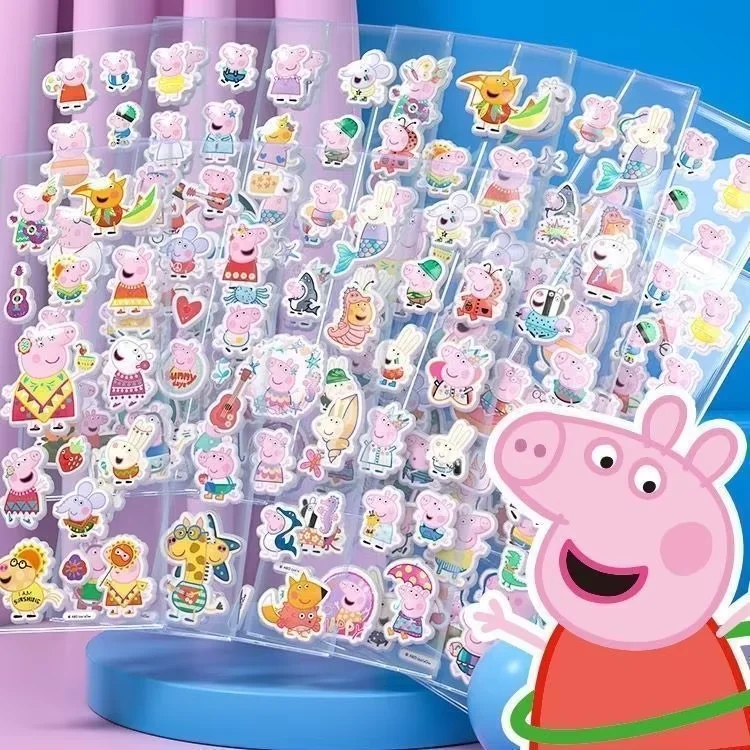 Peppa Pig Cartoon-Aufkleber, Notizbuch-Aufkleber, 3D-Blasenaufkleber für Jungen und Mädchen, Belohnungsaufkleber für den Kindergarten, Aufkleber für Wasserbecher